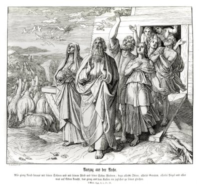 Noach en zijn familie na de zondvloed, Genesis door Julius Schnorr von Carolsfeld