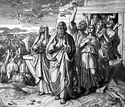 Noach verlaat de ark na de zondvloed door Julius Schnorr von Carolsfeld