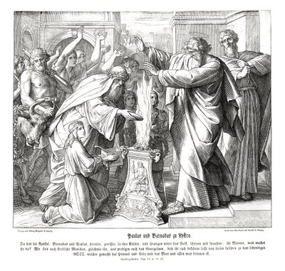 Paulus en Barnabas in Lystra, Handelingen van de Apostelen door Julius Schnorr von Carolsfeld