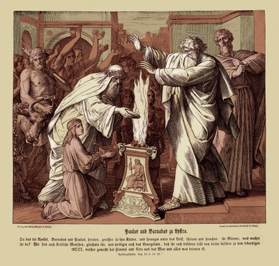 Paulus en Barnabas in Lystra, Handelingen van de Apostelen door Julius Schnorr von Carolsfeld
