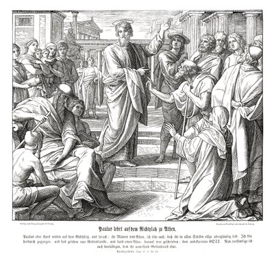 Paulus predikt in Athene, Handelingen van de Apostelen door Julius Schnorr von Carolsfeld