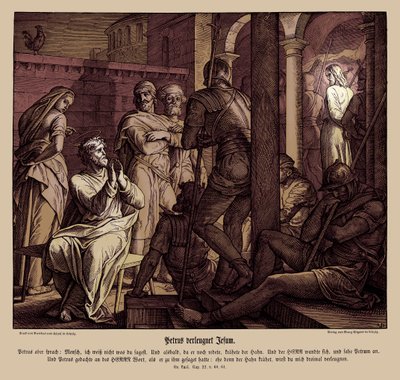 Petrus ontkent Jezus, Evangelie van Lucas door Julius Schnorr von Carolsfeld