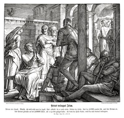 Petrus verloochent Jezus, Evangelie van Lucas door Julius Schnorr von Carolsfeld