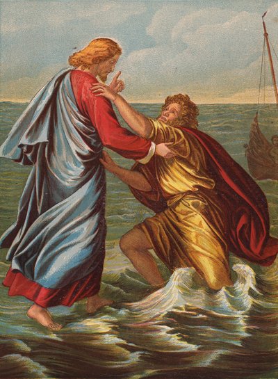 Petrus loopt op de zee door Julius Schnorr von Carolsfeld