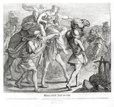 Rebecca ziet Isaak van verre, Genesis door Julius Schnorr von Carolsfeld