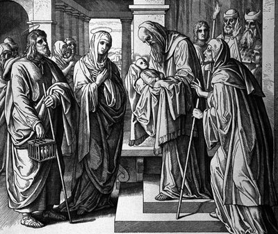 De presentatie van het kind Jezus in de tempel door Julius Schnorr von Carolsfeld