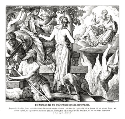 De rijke man en de bedelaar Lazarus, Evangelie van Lucas door Julius Schnorr von Carolsfeld