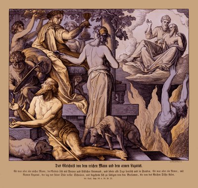 De rijke man en de bedelaar Lazarus, Evangelie van Lucas door Julius Schnorr von Carolsfeld