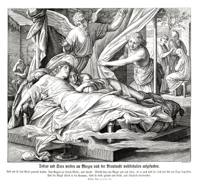 Tobias en Sarah zijn veilig, Boek van Tobit door Julius Schnorr von Carolsfeld