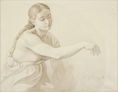 Vrouwelijke halve figuur met los haar door Julius Schnorr von Carolsfeld