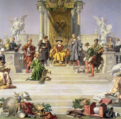 Patronage van de kunsten door het Huis Habsburg: centraal gedeelte van een plafondschildering, 1891 door Julius Victor Berger
