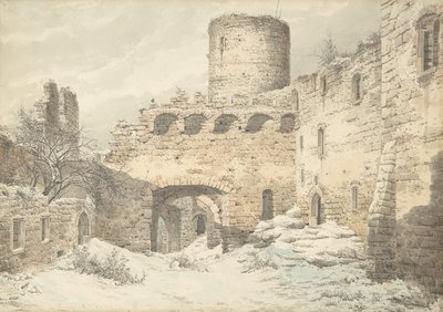 Winterzicht op de Binnenplaats van een Middeleeuws Kasteel in Ruïnes, 1832 door Julius von Leypold