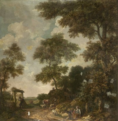 Behangselschildering van een Hollands landschap met een zandweg door Jurriaan Andriessen (attributed to)