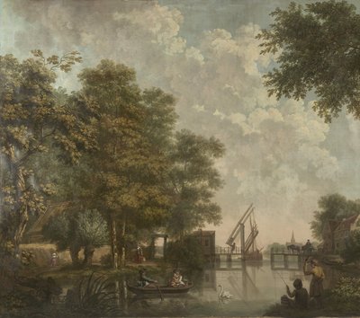 Drie behangselschilderingen van een Hollands landschap door Jurriaan Andriessen (attributed to)