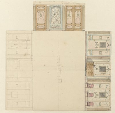 Ontwerp voor de decoratie van drie wanden van een kamer door Jurriaan Andriessen