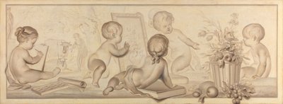 Zes Putti met bloemen en vruchten en attributen van de tekenkunst door Jurriaan Andriessen