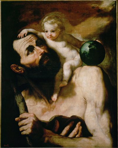 Sint Christoffel ... (schilderij op doek) door Jusepe de (1591-1652) Ribera