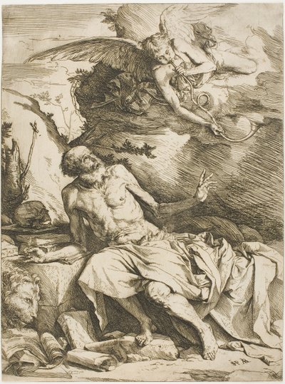 Sint Hiëronymus die naar de trompet van het laatste oordeel luistert door Jusepe de Ribera