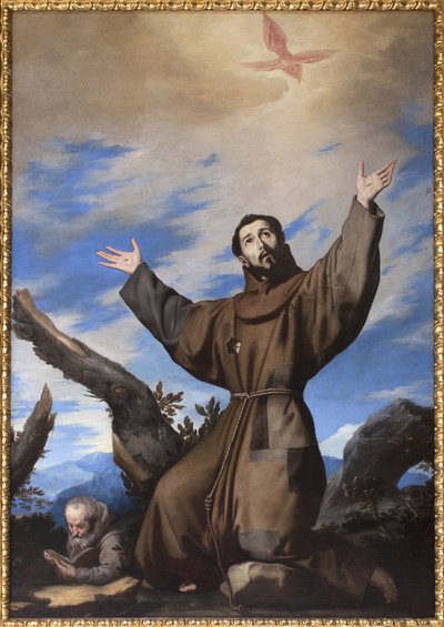 De stigmatisatie van Sint Franciscus van Assisi. Schilderij van het atelier van José de Ribera, ook wel il Spagnoletto genoemd (1591-1652) door Jusepe de Ribera