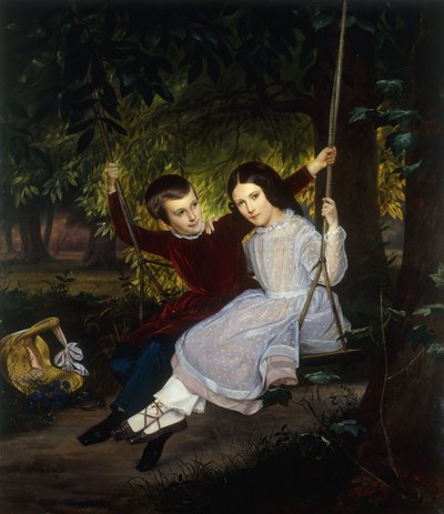 Alexander en Fanny op een schommel, 1847 door Just Jean Christian Holm