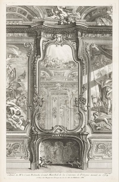 Kabinet van de graaf Bielenski, uitgevoerd in 1734, 1e plaat door Juste Aurèle Meissonnier