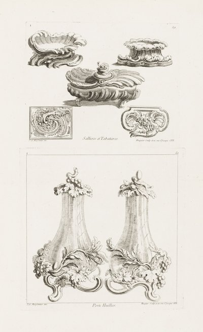 Sallieres et Tabatières (Zoutvaatjes en snuifdozen), plaat 69 in Oeuvres door Juste Aurèle Meissonnier