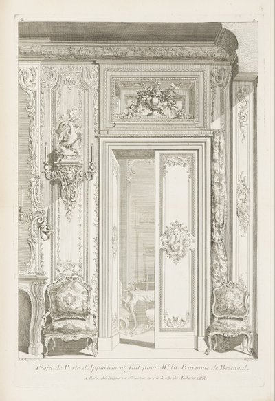 Ontwerp van Deur van Appartement gemaakt voor Mevrouw de Barones de Bezenval; Ontwerp van deur voor Madame de... door Juste Aurèle Meissonnier