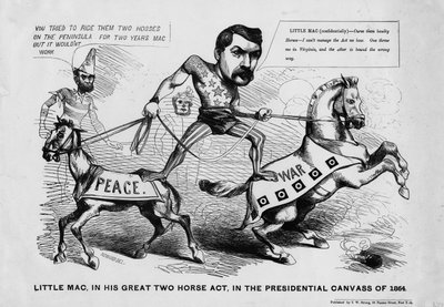 Little Mac, in zijn grote tweepaardenact, in de presidentiële campagne van 1864, uitgegeven door T.W Strong, New York, c.1864 door Justin Howard