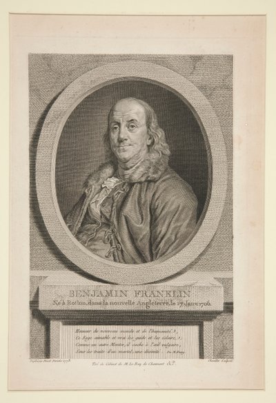 Benjamin Franklin, geboren in Boston, in New England, op 17 januari 1706 door Justus Chevillet