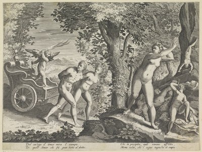 Naakten voortgejaagd door Amor door Justus Sadeler (attributed to)