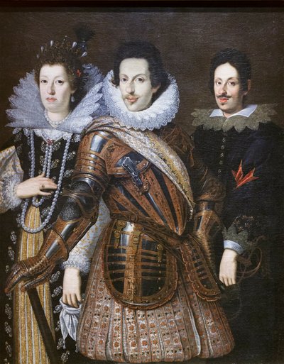 Cosimo II de Medici met zijn vrouw Maria Magdalena van Oostenrijk en zijn zoon Ferdinando II door Justus Suttermans