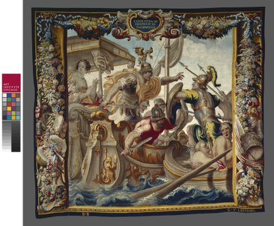 De slag bij Actium uit Het verhaal van Caesar en Cleopatra, William van Leefdael Werkplaats, ca. 1680 door Justus van Egmont