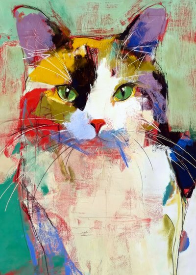 Kleurrijke abstracte kat door Justyna Jaszke