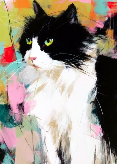 Kleurrijk kattenportret door Justyna Jaszke