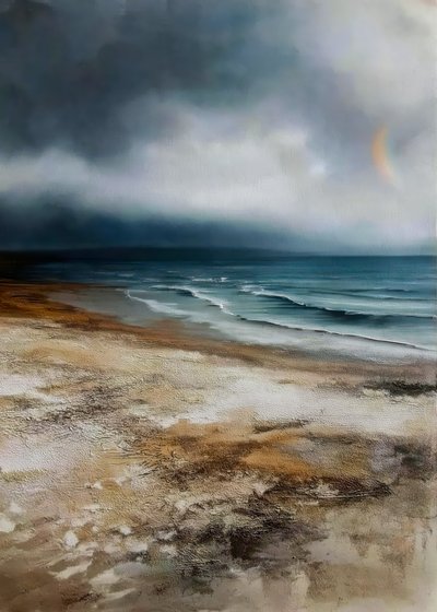 Stormy Beach Rainbow door Justyna Jaszke