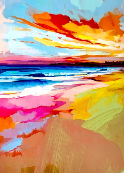 Levendige zonsondergang op het strand door Justyna Jaszke