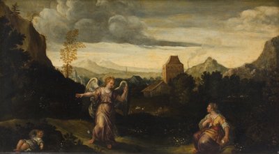 Italiaans Landschap, op de voorgrond Hagar, Ismael en een Engel door KMS 560 Ubekendt