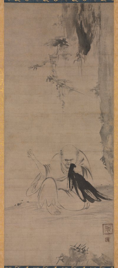 Monnik die kleren repareert in de ochtendzon Choyo Hotetsu, ca. 1350 of eerder door Kaō