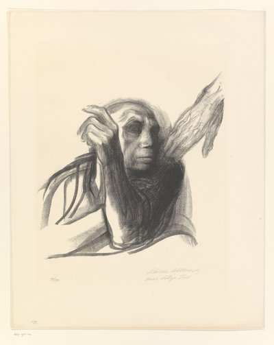 Käthe Kollwitz als oude vrouw met hand op de schouder door Käthe Kollwitz (signed by artist)