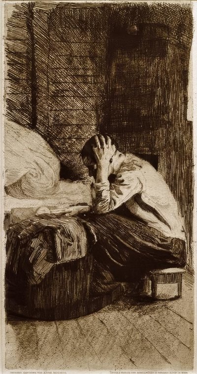 Vrouw bij de wieg door Käthe Kollwitz