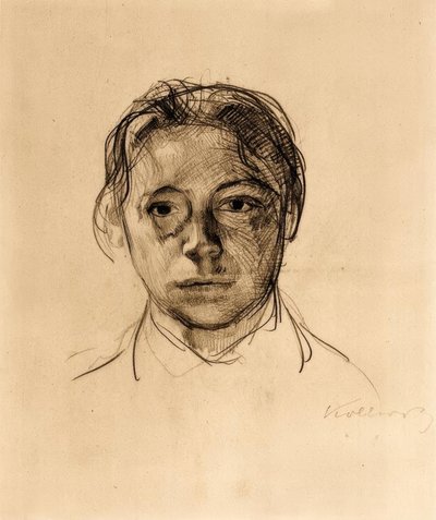 Jeugdzelfportret met los haar door Käthe Kollwitz
