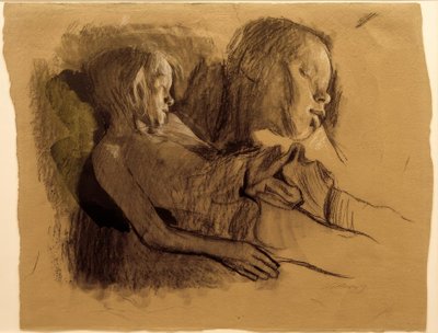 Slapend kind en kinderhoofd door Käthe Kollwitz