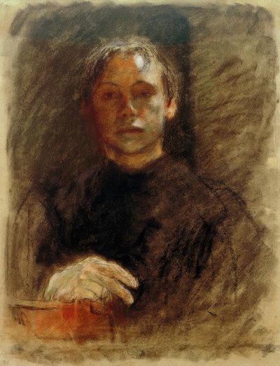 Käthe Kollwitz, Zelfportret en face met rechterhand door Käthe Kollwitz