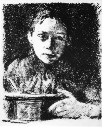 Zelfportret aan de tekentafel door Käthe Kollwitz