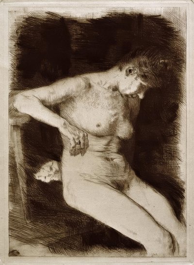 Zittende vrouwelijke naakt door Käthe Kollwitz