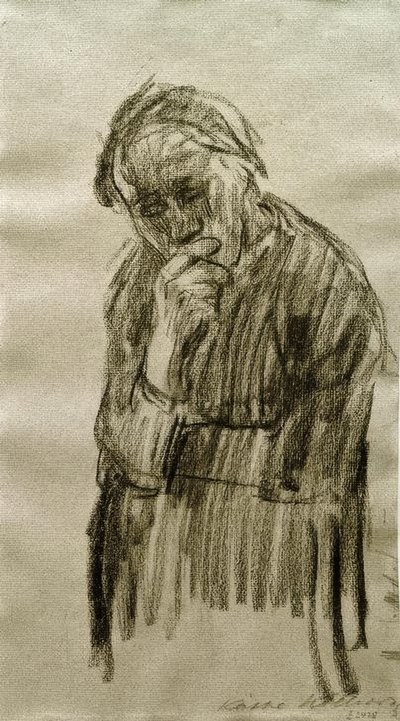 Staande vrouw, het hoofd in de rechterhand gesteund door Käthe Kollwitz