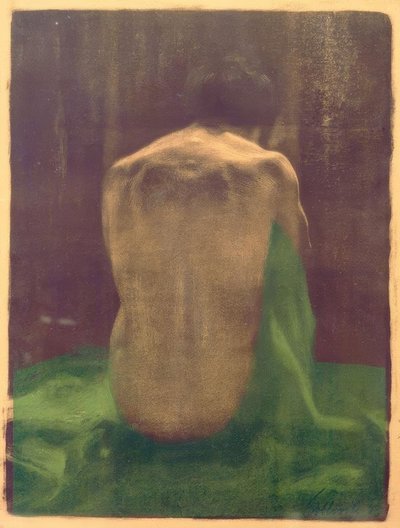 Vrouwelijke rugnaakt op groene doek door Käthe Kollwitz