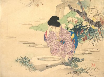Vrouw in een tuin door Kajita Hanko