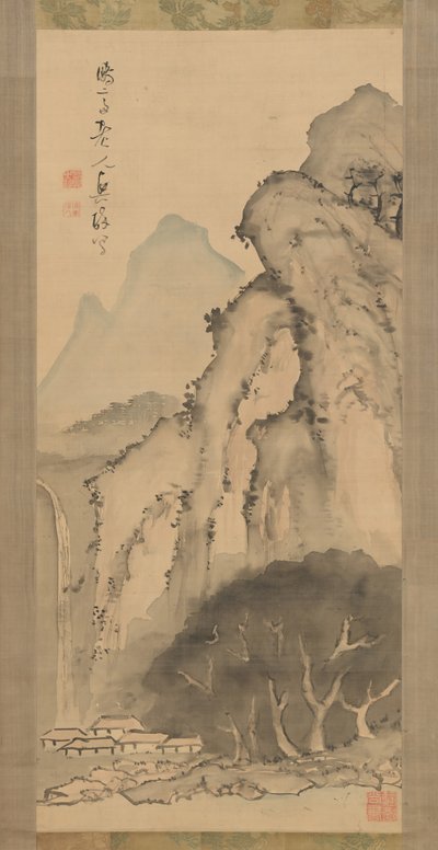 Landschap met waterval door Kameda Bosai