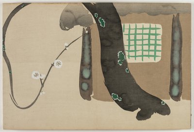 Bloemen van honderd werelden (Momoyogusa): Pruim bij de dakrand (Nokiba no ume) door Kamisaka Sekka